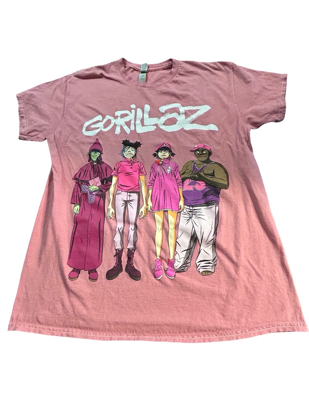 Gorillaz Band Members Graphic T-Shirt  Pink Large Y2K Streetwear Britpop Indie